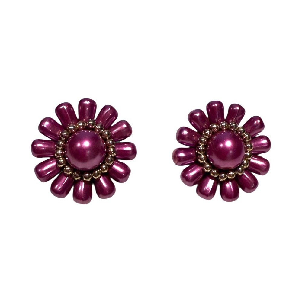 Vintage Purple Beaded Flower Stud Earrings – Retro Y2K Coquette Jewelry